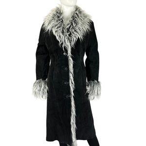 Wilsons Leather Penny Lane Almost Famous Leather Faux Fur Trim Trench Coat Sz S